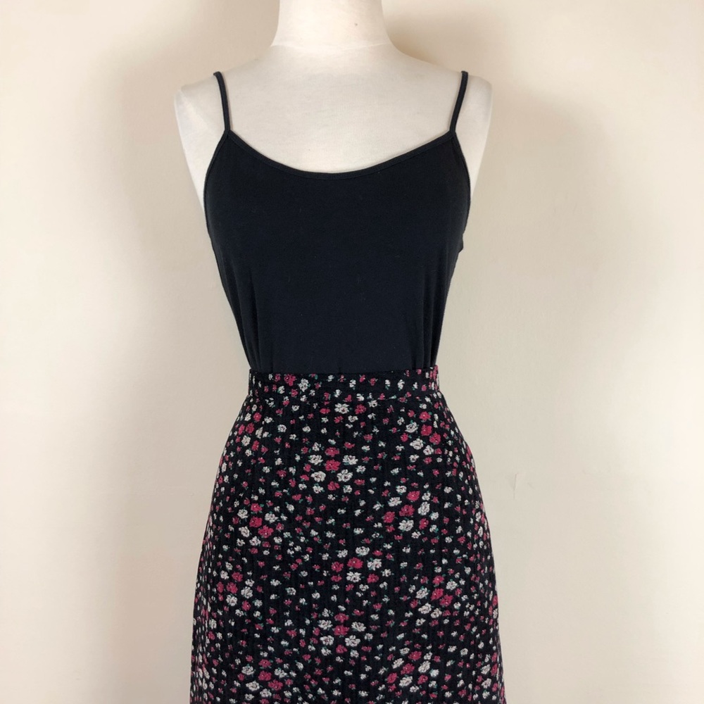 vintage‎ 90s criss cross textured corduroy skirt black ditsy floral a line midi - Picture 3 of 12
